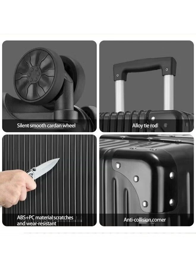 حقائب سفر بعجلات عالمية، مصنوعة من مادة البولي كربونات + ABS، متينة، مقاس 28 بوصة، لون أسود