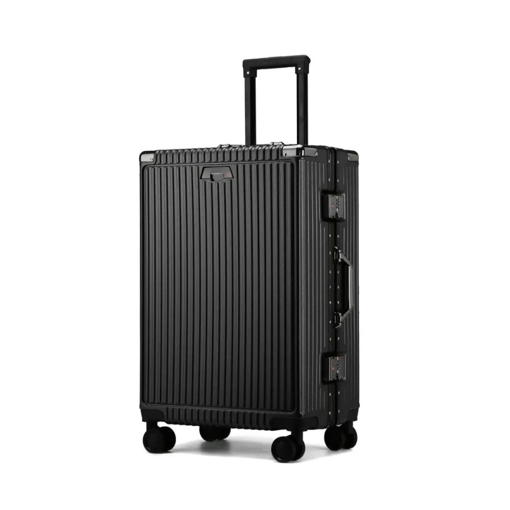 حقائب سفر بعجلات عالمية، مصنوعة من مادة البولي كربونات + ABS، متينة، مقاس 28 بوصة، لون أسود